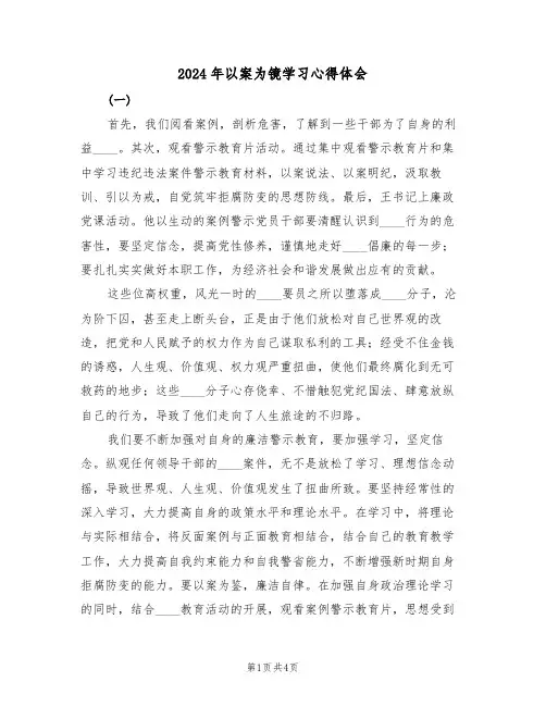 2024年以案为镜学习心得体会(2篇)