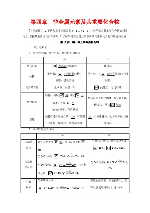 高考化学一轮复习 第4章 非金属元素及其重要化合物 第13讲 碳、硅及其重要化合物教学案