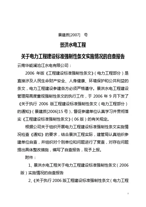 景洪强制性条文执行自查报告