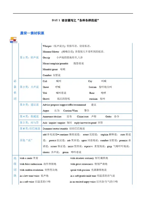 高中高考英语作文写作读后续写素材专练1：语言描写之“各种各样的说”