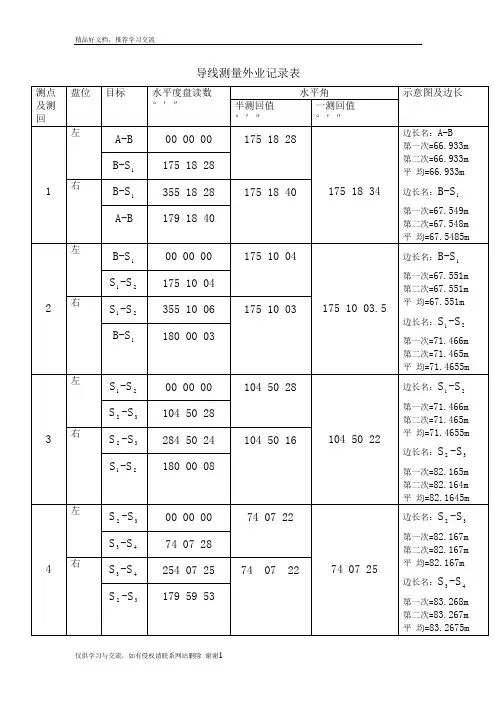 最新导线测量外业记录表