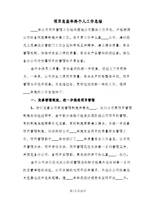 项目总监年终个人工作总结（4篇）