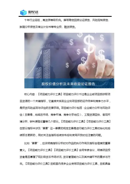项目投资价值及偿债能力评级报告