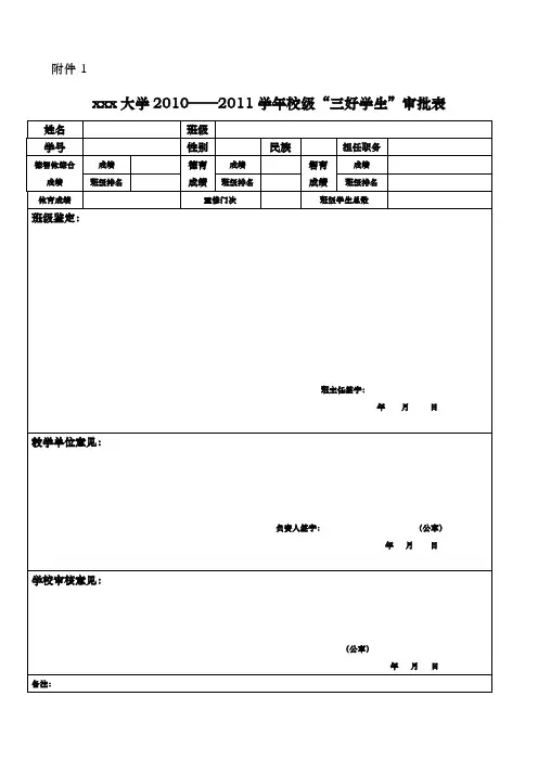 大学三好、优干、专项奖学金审批表