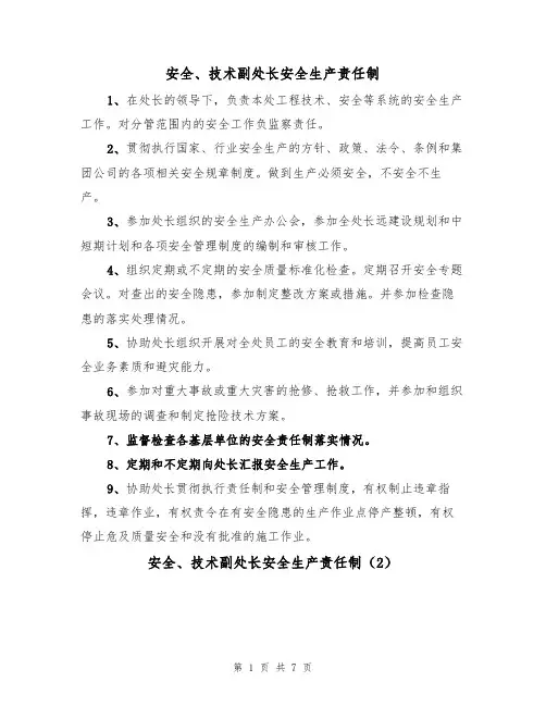 安全、技术副处长安全生产责任制（5篇）