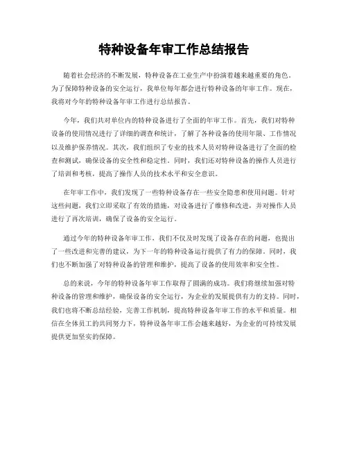 特种设备年审工作总结报告