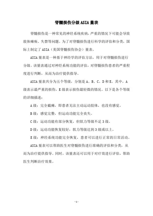 脊髓损伤分级ASIA量表