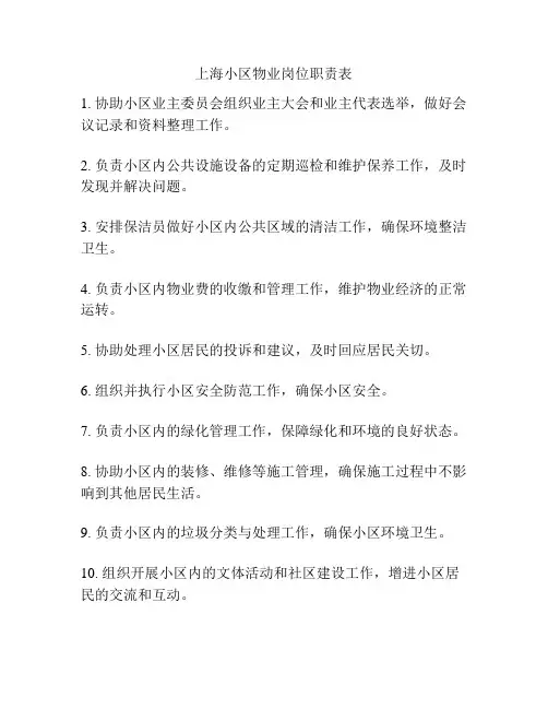 上海小区物业岗位职责表