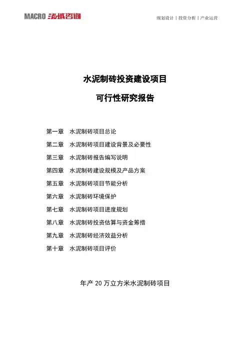水泥制砖投资建设项目可行性研究报告