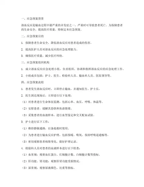 输血发生溶血应急预案