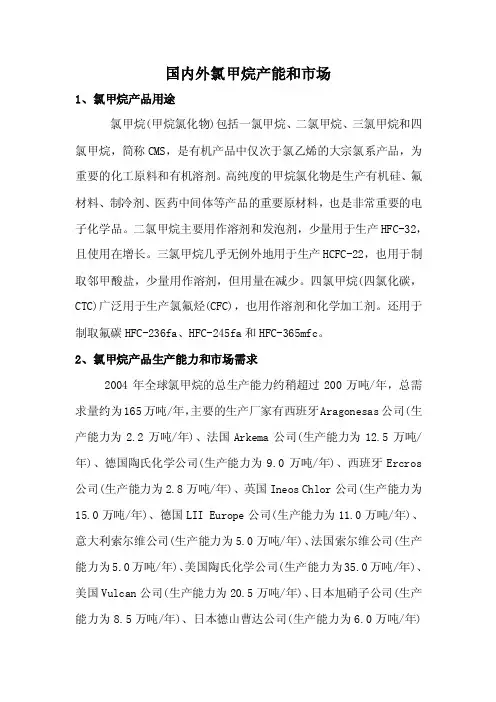 国内外氯甲烷产能和市场