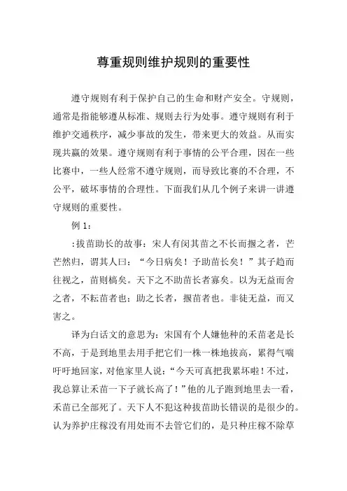 标题举例说明尊重规则维护规则的重要性。