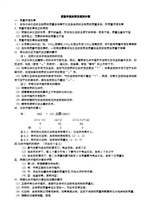 质量守恒定律及相关计算