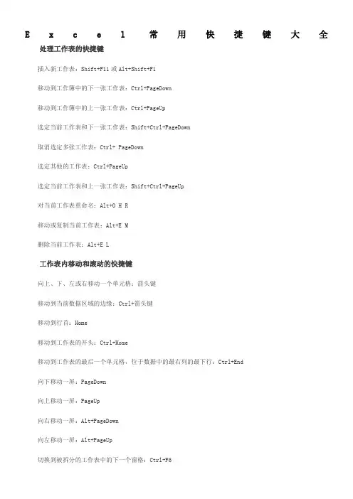 Excel常用快捷键大全(非常全面)