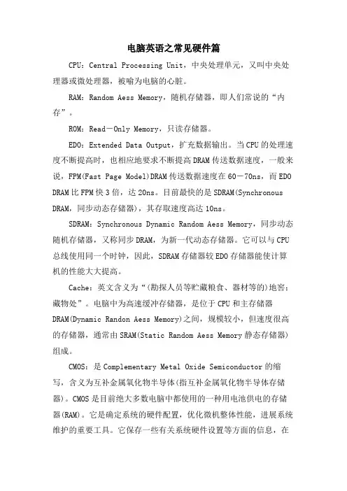 电脑英语之常见硬件篇