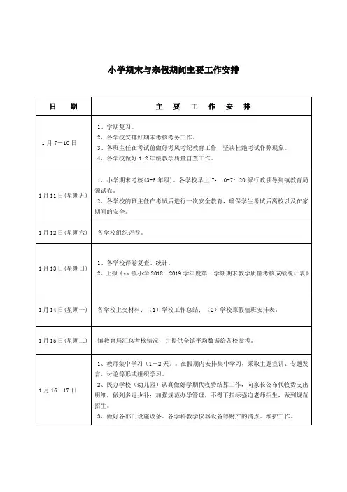 小学学年度上册期末工作安排
