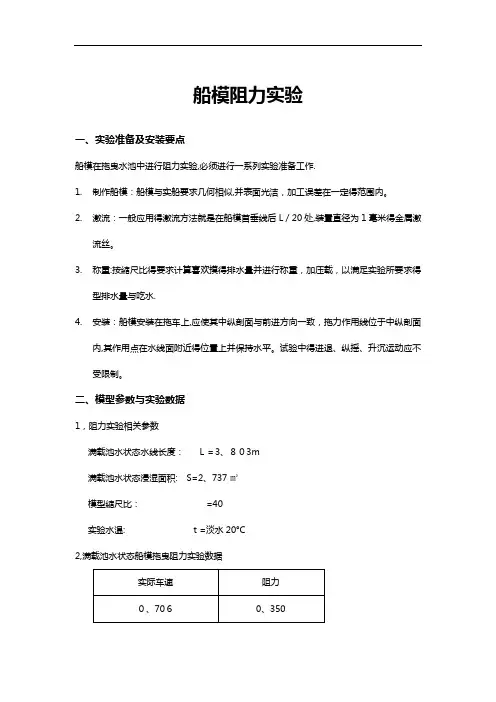 船模阻力实验实验报告