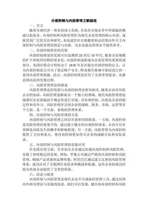 内部控制与风险管理文献综述怎么写范文