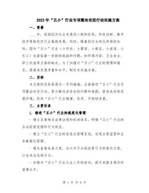 2023年“五小”行业专项整治攻坚行动实施方案