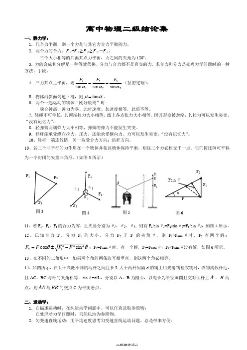 高中物理二级结论(超全)