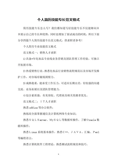 个人简历技能专长范文格式