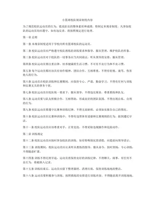小篮球校队规章制度内容