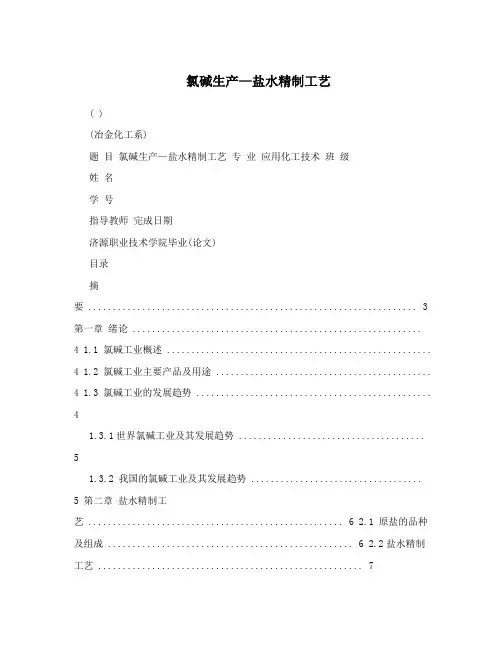 氯碱生产—盐水精制工艺