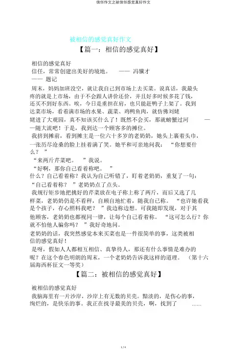 信任作文之被信任感觉真好作文