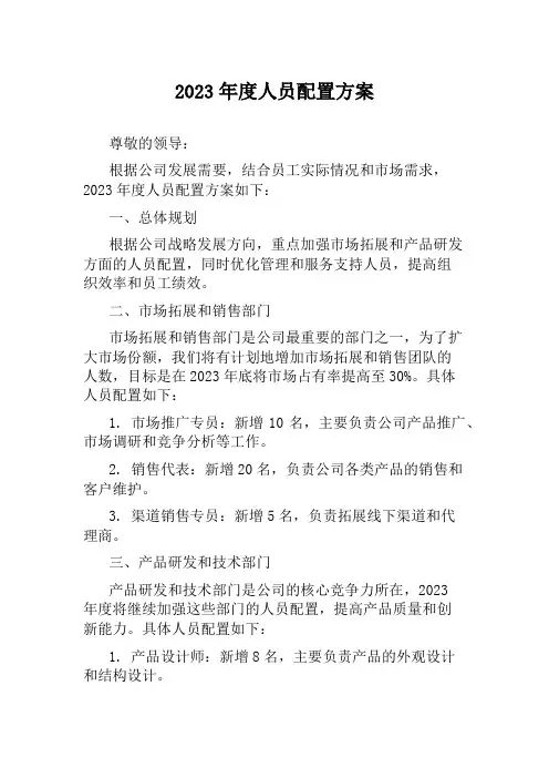 2023年度人员配置方案