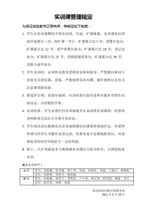实训课规定