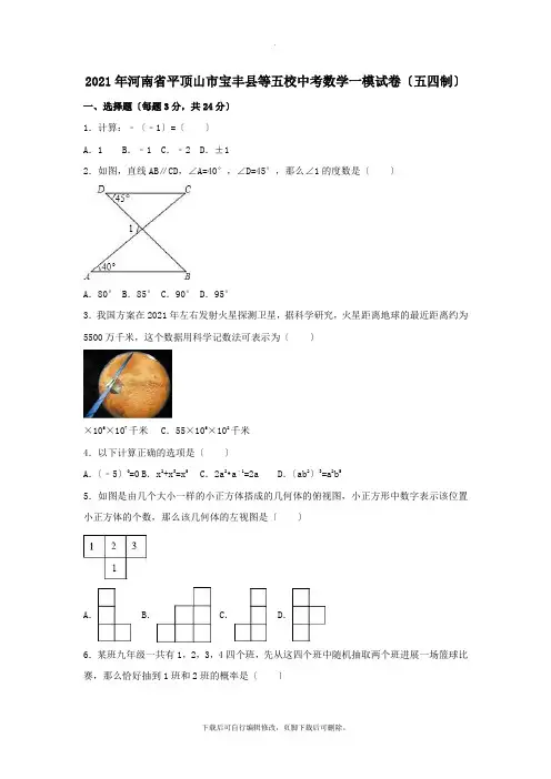 河南省平顶山市宝丰县2021年中考一模数学试卷(含解析)