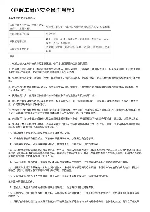 《电解工岗位安全操作规程》