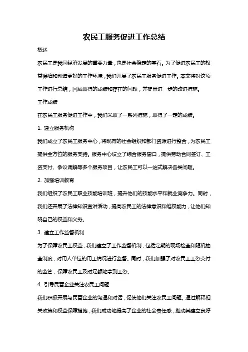 农民工服务促进工作总结