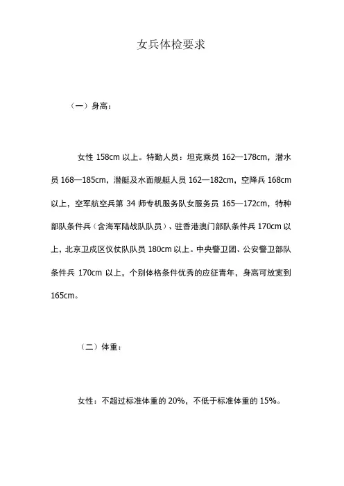 女兵体检要求
