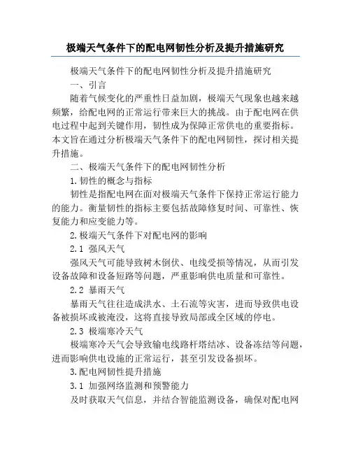 极端天气条件下的配电网韧性分析及提升措施研究
