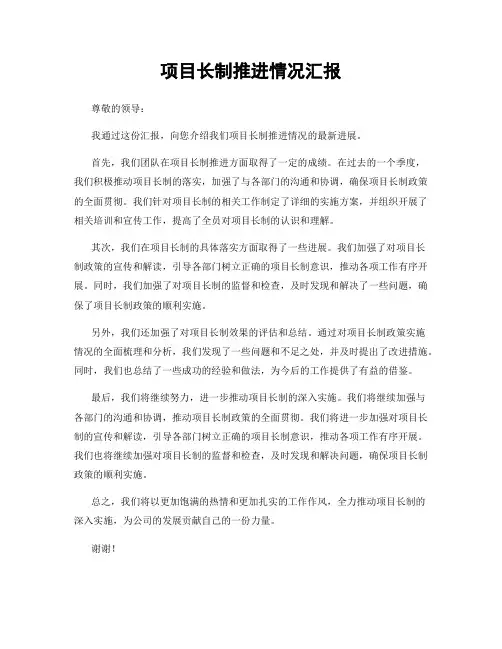 项目长制推进情况汇报