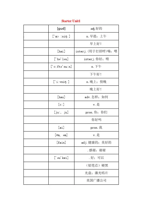 新人教版七年级上册英语单词表