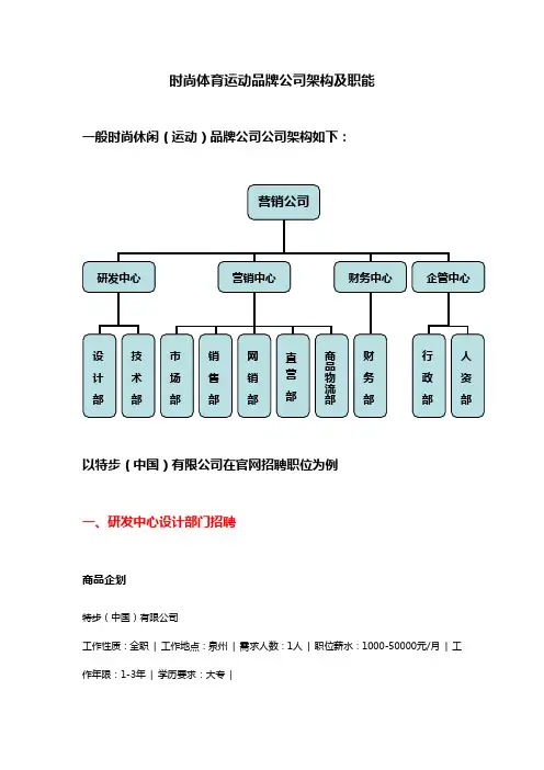 时尚运动品牌企业组织架构