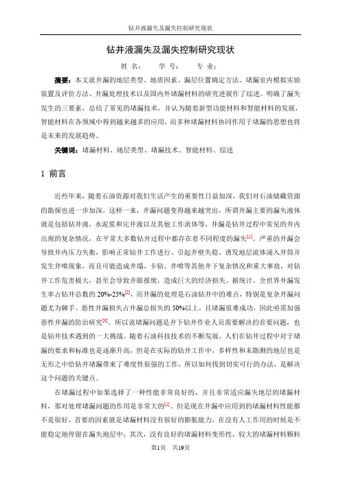 钻井液漏失及漏失控制研究现状