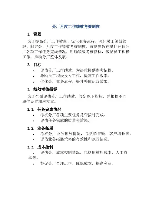 分厂月度工作绩效考核制度