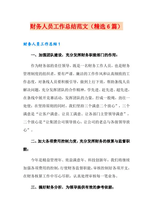 财务人员工作总结范文(精选6篇)
