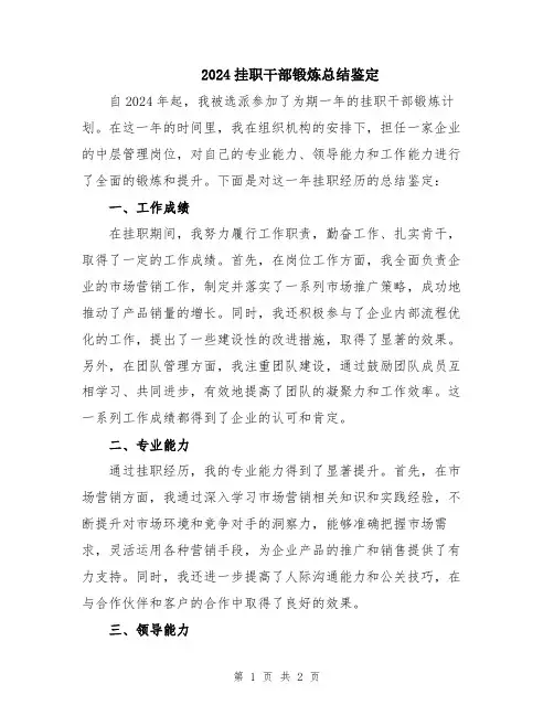 2024挂职干部锻炼总结鉴定