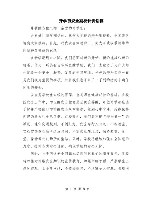 开学初安全副校长讲话稿
