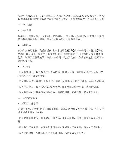转正述职报告个人简介