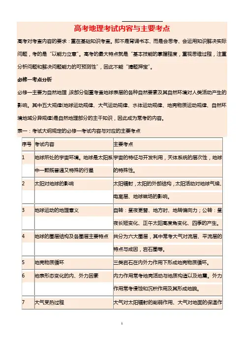 2020年高考地理考试重点与考点