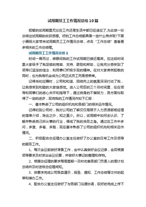 试用期员工工作情况总结10篇