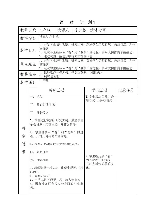 教案模板（课时计划）