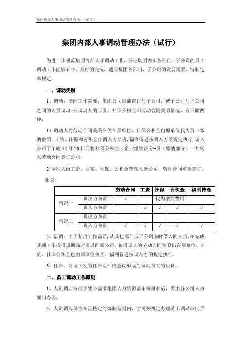 集团公司内部人事调动管理办法