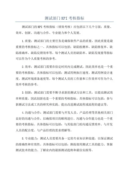 测试部门KPI考核指标
