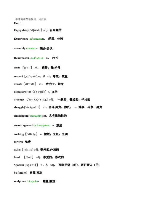 牛津版高中英语模块一词汇表(带音标)